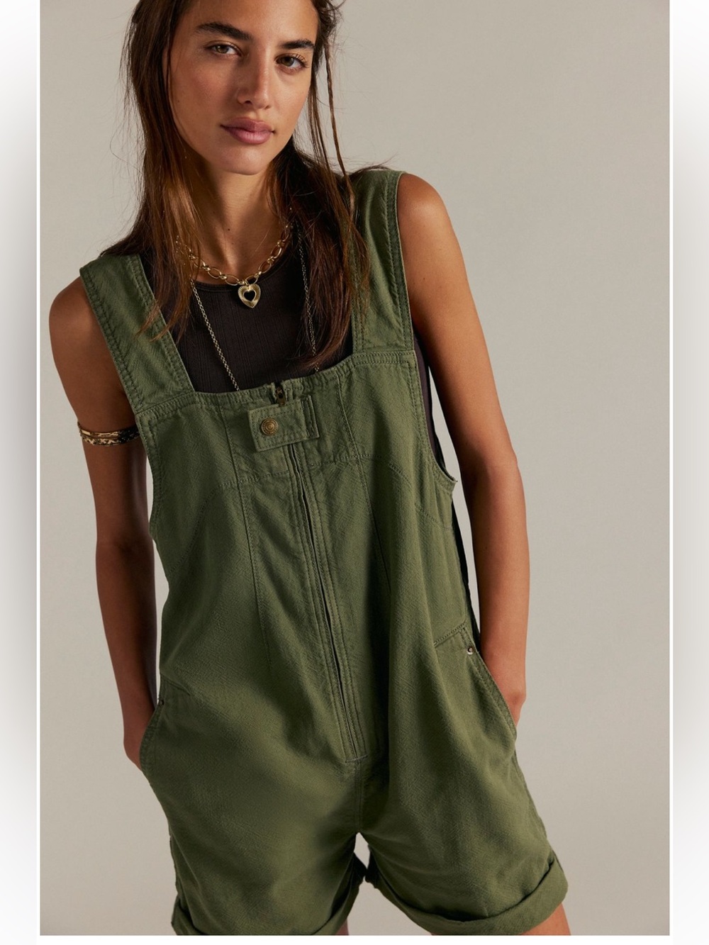 Free People We The Free Jude Shortalls Small Verdant Olive Green NWT Overalls
